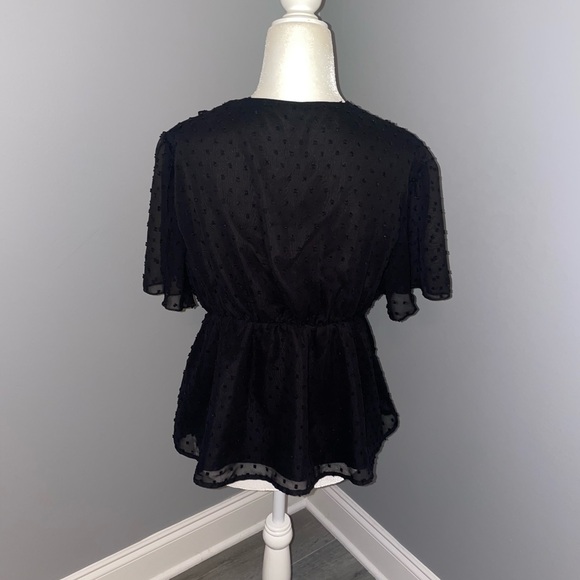 LAYNER Deep V Neck Ruffle Polka Dot Top Pom Pom Peplum Shirt Blouse size large - Picture 3 of 9